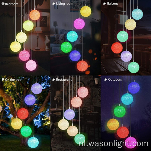 Factory Hot Sale Color Changing Outdoor Decoration Solar Powered Crystal Ball Wind Chime Led Wind Mobile Solar Light Wind Bell